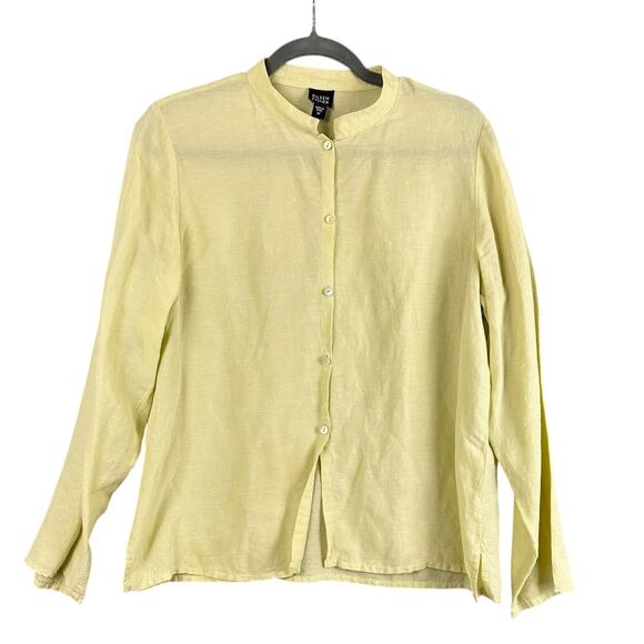 Eileen Fisher Top Women's M Yellow Linen Silk Button Up Long Sleeve Lightweight - Picture 1 of 10